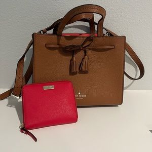 Brown and Red Kate Spade purse with matching mini red wallet